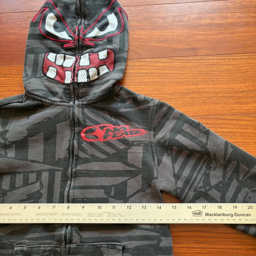 No Fear Boys Full Zip Monster Face Mask Hoodie S Gray Camo Skater Sweatshirt